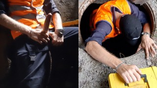 沙井裡的水管工對著他老闆的性感照片自慰