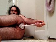 Preview 2 of EXTREME toilet brush ass fuck: horny bear fucks own hungry hole with toilet brush all the way in