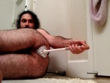 EXTREME toilet brush ass fuck: horny bear fucks own hungry hole with toilet brush all the way in