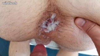 Asshole filled with thick sperm after hard bareback sex