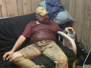 pissing all over myself, face, mouth, pants.