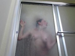 Cheating petite girlfriend sucks and let's stranger fuck her in the ass in shower 
