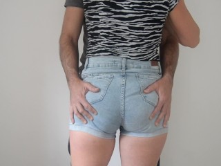 Luli gets touched in_sexy tight blue jeans shorts