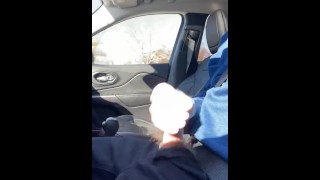 Risky Jerking Off With A Huge Cumshot While Driving A Car