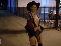 Strangers loved seeing my tits slipping out of my cowgirl Halloween costume!