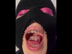 Giantess with braces playIng with her tiny boyfriend 