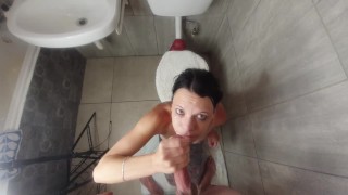 Stupid Slut Smoking Bj While Pissing And Getting A Cum Facial