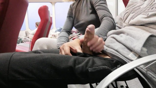 Very hot explicit handjob in public