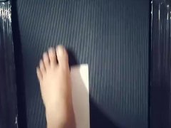 Foot fetish in gym bare foot walking on treadmill model rebecca