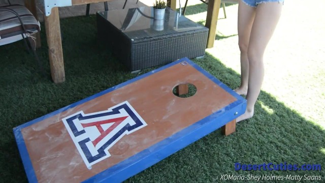 Shey Holmes and two other college girls play naked cornhole naked in public