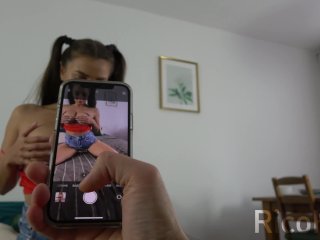 Step Sister Sucks My Big Dick While Talking On The Phone With Her BF 4K!