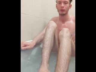 Skinny Teen Takes a Bath and uses Shampoo to Wash himself