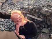 Preview 5 of CUM IN MY MOUTH - hot risky public beach blowjob on first tinder date