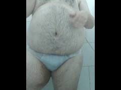 Fat guy in white underwear