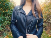 Preview 1 of Boobwalk: Leather Jacket, Fine Mesh Bra. Hard Nipples.