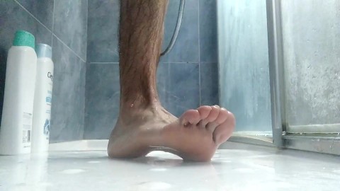 Would you like to cum on my feet? Bath them with your Sperm please! Sexy Feet Boy Play in the Shower