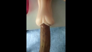 Perverted Pig Inserts His Big Hard Wet Cock And Cums Inside Obviously Bareback Using This Toy