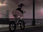 Preview 1 of Slutty Girl Rides Dildo On Bike In Public Animation Loop