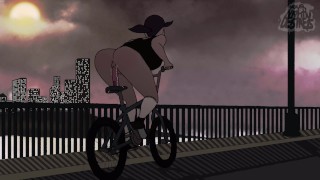 In A Public Animation Loop A Slutty Girl Rides Dildo On Her Bike