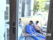 Preview 2 of sucking rreal straight workers witm cum mouth in exhib public street for crunchboy