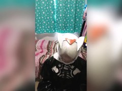 PVC 2B sissy cosplay Breathplay Bagging in Eva Helmet Kigurumi