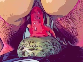Riding 10” dildo first time being filmed. comic style camera filter