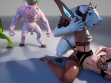 Girl in lingerie gets fucked by 4 Orcs 3D