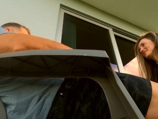Daddy Gets a Balcony Treat from his Gorgeous Blonde Babe