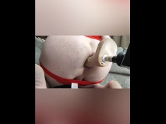 Crossdressing sissy in red