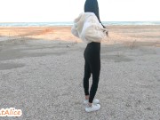Preview 4 of Beautiful Babe Walking in Leggings and then Naked on the Beach in Winter/ Public Risky/Outdoor/4K