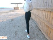 Preview 5 of Beautiful Babe Walking in Leggings and then Naked on the Beach in Winter/ Public Risky/Outdoor/4K