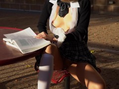 Getting naughty in the school courtyard while studying for finals