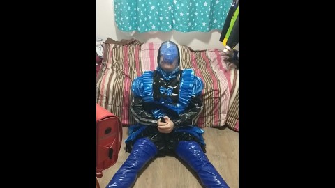 PVC Latex Sissy maid does short breathplay and vibrator