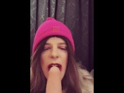 Preview 1 of Dumb sissy slut smears her lipstick all over her dildo