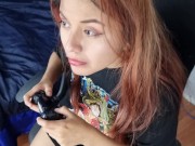 Preview 2 of Sexy gamer girl gets fucked in all her holes while playing PS4