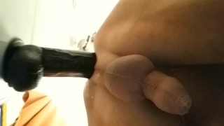 Riding Black Monster Didlo in a shower while along at home