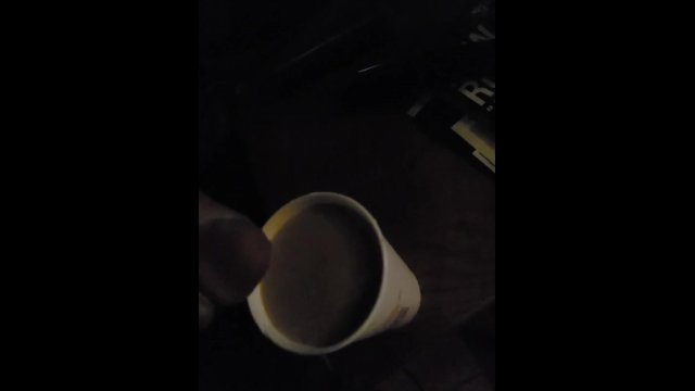 getting the wife's cum filled coffee ready ,light is bad in video