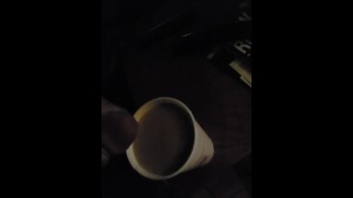 getting the wife's cum filled coffee ready ,light is bad in video 