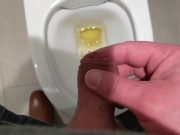 Preview 5 of Uncut cock pisses at public toilet through big foreskin and dribbles on underwear