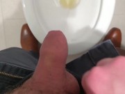 Preview 6 of Uncut cock pisses at public toilet through big foreskin and dribbles on underwear