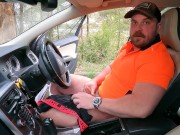 Preview 2 of Tradesman pulls over in car and sniffs dirty underwear while jerking his uncut cock