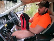 Preview 3 of Tradesman pulls over in car and sniffs dirty underwear while jerking his uncut cock