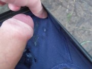 Preview 1 of My big thick dicks blows a white wad of cum in my undies with an uncut tradie out bush