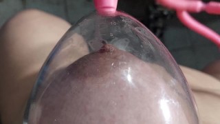 TITS TORTURE BBW Self-Torture WITH A VACUUM PUMP ON THEM TO INCREASE THEIR SIZE