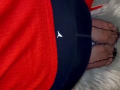 Milf slips out of heels and nylon socks
