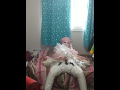 PVC Latex Sissy Cosplay does breathplay and vibrator, Card Sakura