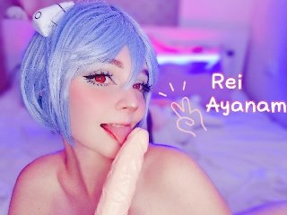 Rei Ayanami gets horny and cums with a dildo and vibrator