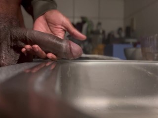 BBC Wakes up his Cock to Piss in the Kitchen before Bed