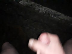 Jerking and cumming by the road while naked.