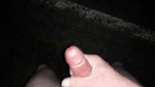 Jerking and cumming by the road while naked.